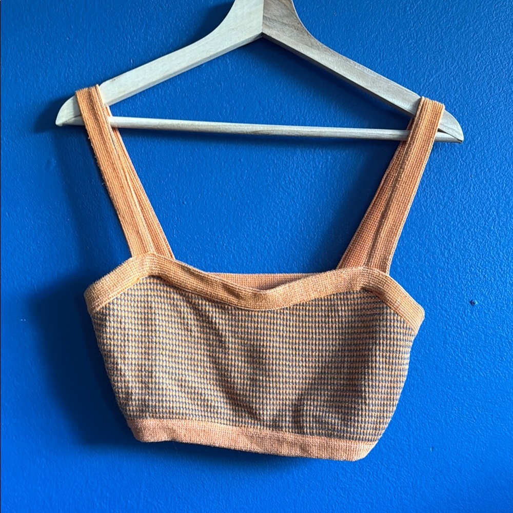 Knit Orange and Brown Houndstooth Crop Top
